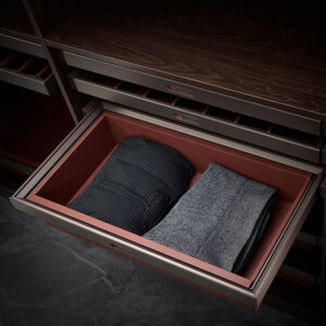 سبد چرمی ریلی داخل کمد لباس رنگ موکا قرمز فرنچ استایل سایز60فانتونی کد J915