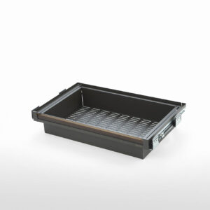 طبقه کشویی فلزی ریلی داخل کمد لباس با فرانت چوب قابل رگلاژ ارام بند رنگ موکا سایز 90