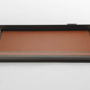 طبقه کشویی چرمی ریلی داخل کمد لباس با بدنه LED دارای آرام بند رنگ موکا سایز 90