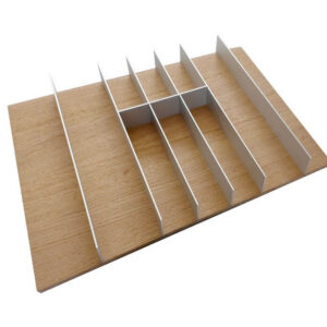 جای قاشق و چنگال رنگ چوبی روشن با تقسیم کننده آلومینیوم ثابت ریل اسلیم عرض 600mm کد O142